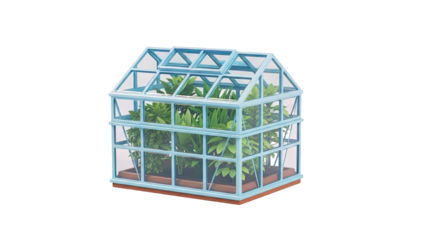 Miniature Blue Greenhouse with Plants