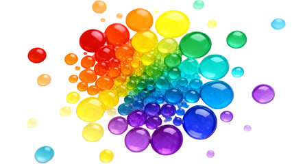 Obraz premium Abstract composition of transparent, multicolored bubbles arranged in a rainbow gradient, showcasing vibrant hues and a playful, artistic design.