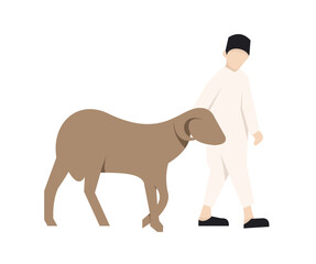 Muslim Man Leading a Ram for Sacrifice