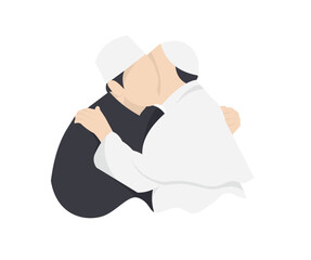 Muslim Men Embracing in a Warm Greeting