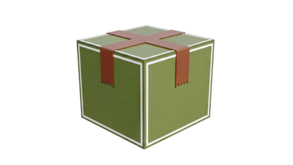 Green box with brown ribbon, white trim