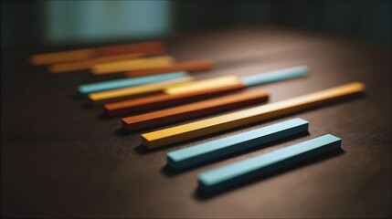 Serene arrangement of colored bars on a textured surface bathed in soft diffused light with bokeh effect