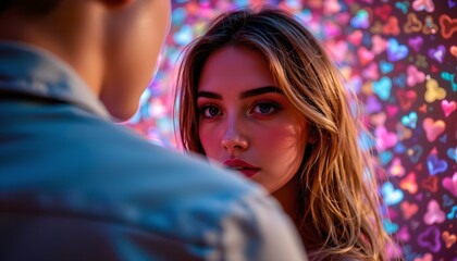 Romantic Moment Under Colorful Heart