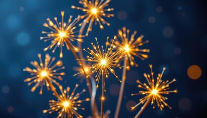Fototapeta premium Glowing Golden Sparkler Fireworks Against a Dark Background for Celebratory and Festive Themes