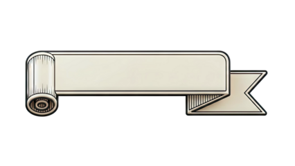 Beige Ribbon Banner with Scroll and Pointer on White Background