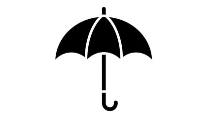 A clean and minimalist black silhouette of an umbrella isolated on a white background