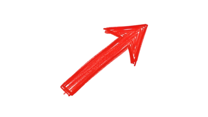 A hand drawn red arrow pointing upwards and to the right against a black background