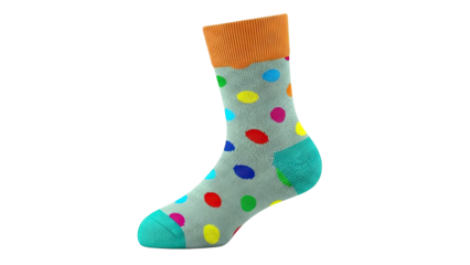 Grey Polka Dot Sock with Orange Cuff and Teal Toe/Heel
