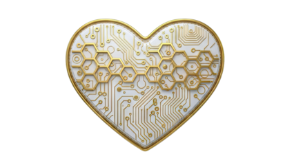 Heart-shaped circuit board with gold accents