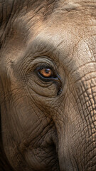 Fototapeta premium Poignant Elephant Eye Close-up, Deep Wisdom and Emotion, Reflecting Natural Habitat, Wildlife Conservation Theme