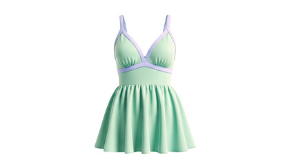 Mint Green and Light Blue V-Neck Swim Dress with Flared Skirt