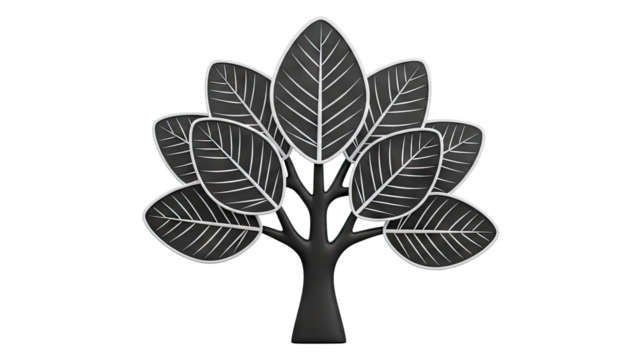 Stylized Black and White Tree with Leaf Veins - Powered by Adobe