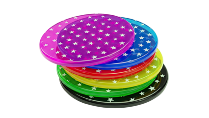 Stack of Colorful Star-Patterned Frisbees