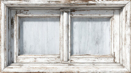 Weathered white wooden frame isolated on white background with rustic texture vintage border design for mockups and templates