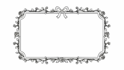 Vintage floral rectangular frame with bow illustration.