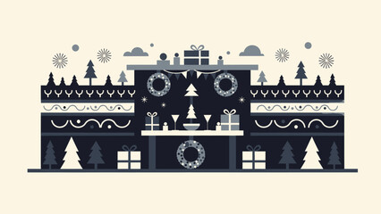 Festive Christmas Bar Scene with Gifts and Wreaths