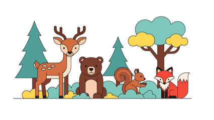 Fototapeta premium Cute Forest Animals Cartoon Illustration