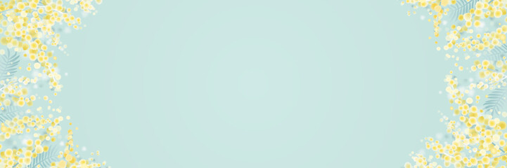 ミモザの花 フレーム背景｜春のやさしい横長ベクター素材