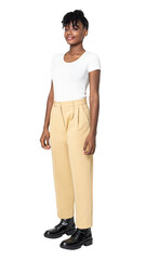 Fototapeta premium Woman png mockup in beige a-line slacks business casual wear