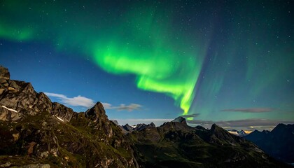 Breathtaking aurora borealis display above rugged mountain peaks