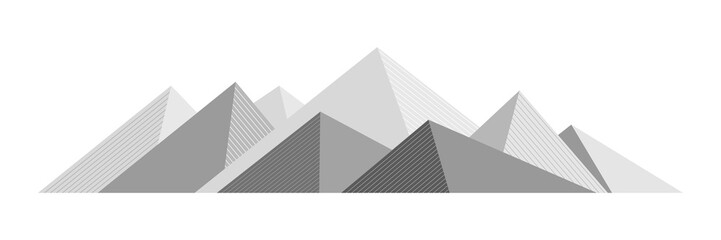Mountain landscape stylization, geometric shapes, shades of gray