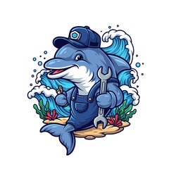 Cute blue shark cartoon vector illustration
