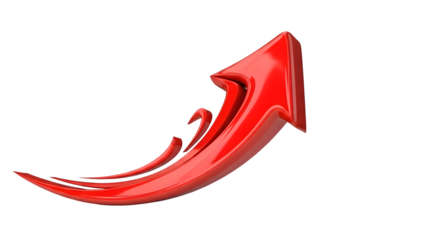 Three sleek red arrows curve upwards against a black background representing growth and progress