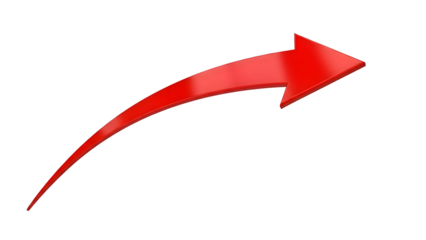 A glossy red arrow curves upwards and to the right against a stark black background suggesting forward movement progress or direction