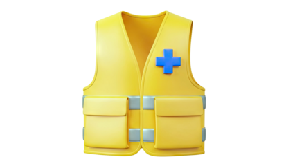 Yellow Safety Vest with Blue Medical Cross Icon