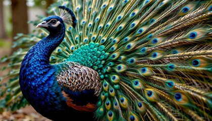 Obraz premium Majestic Peacock Display Garden Setting