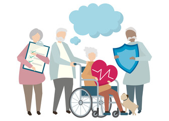 Fototapeta premium Senior people png cartoon collage element clipart, retirement insurance illustration on transparent background