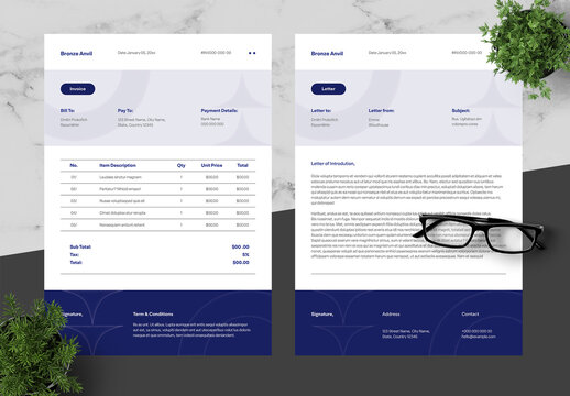 Blue And Black Invoice And Letterhead