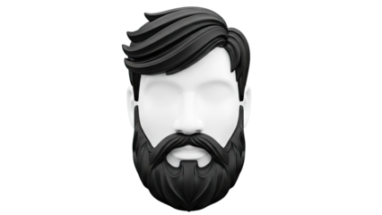 Stylized Male Head with Black Hair and Beard