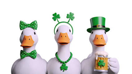 Three Ducks Celebrating St. Patrick's Day