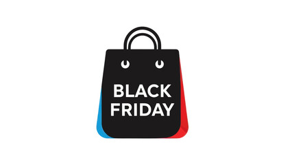 Black Friday Shopping Bag Icon with Red and Blue Accents