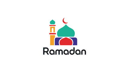 Ramadan Mosque Icon with Crescent Moon and Star