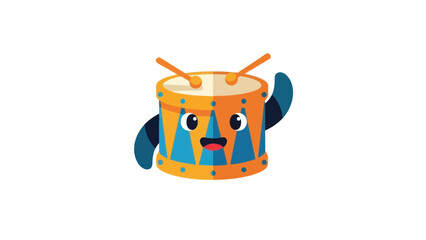 Happy Drum Character Waving, Music Instrument Cartoon