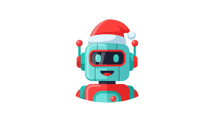 Cute Robot Wearing Santa Hat, Festive Christmas AI Character