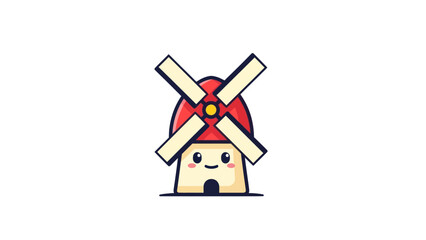 Cute Kawaii Windmill Character with Smiling Face