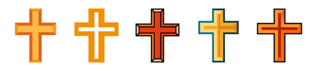 Obraz premium Five stylized Christian crosses with beveled edges on white background