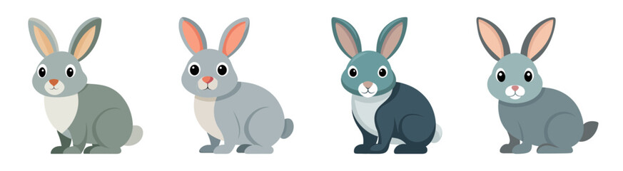 Fototapeta premium Cute grey and blue cartoon rabbits sitting together on a white background