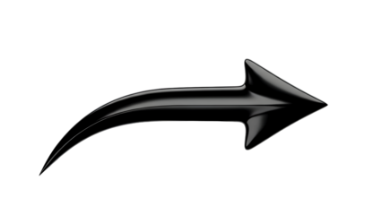 A sleek black arrow curves and points to the right against a stark black background