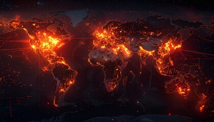 Global heat map showing high temperature areas across the world.
