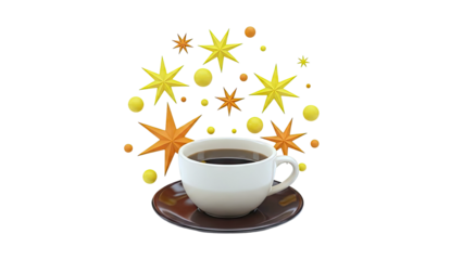 Cup of coffee with golden stars and spheres