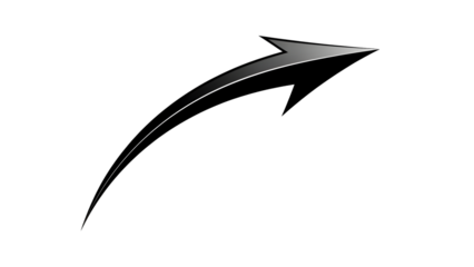 Abstract silver arrow pointing upwards on a black background with a curved outline