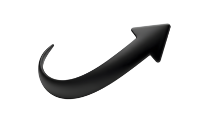 A sleek black arrow curves upwards against a dark background symbolizing growth and progress