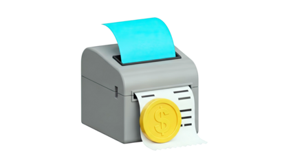 Receipt Printer with Dollar Coin and Blue Paper Roll