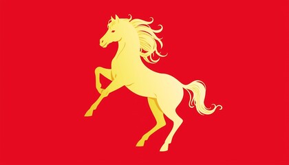 Golden horse on a red background.