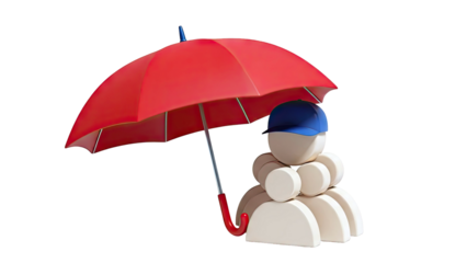 Abstract figures under a red umbrella