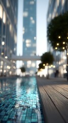 Teal Mosaic Tiles on a Wooden Structure with Warm Lighting